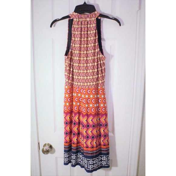 Shelly Segal Size 2 Pink & Orange Geometric Patterned Halterneck Dress Women's - Picture 2 of 10